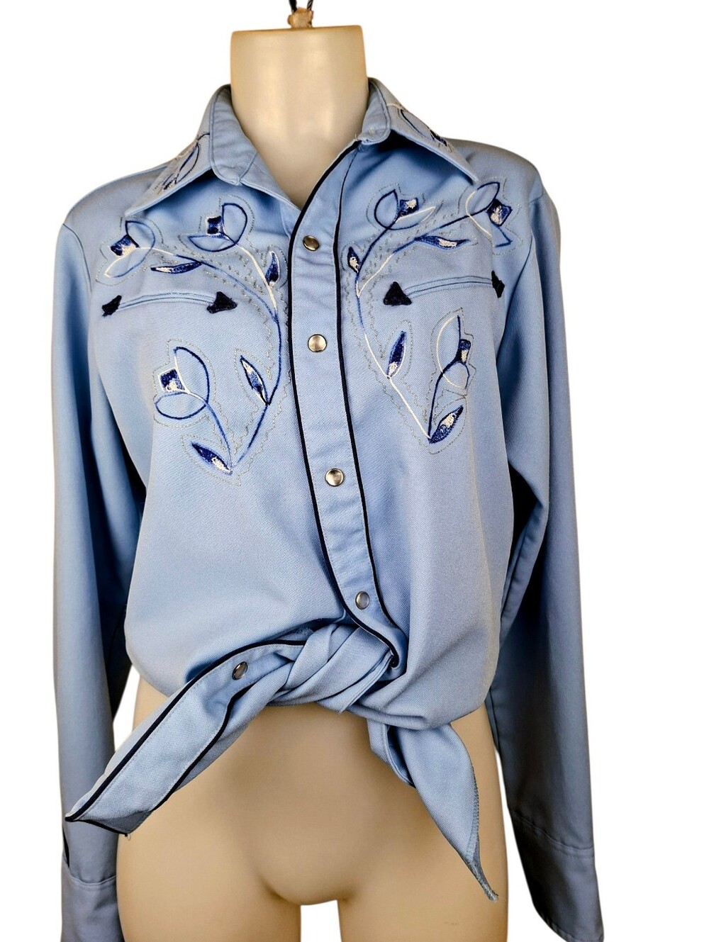 MWG Westerns Best Vintage Shirt Blue Rockabilly Western Country Cowboy
